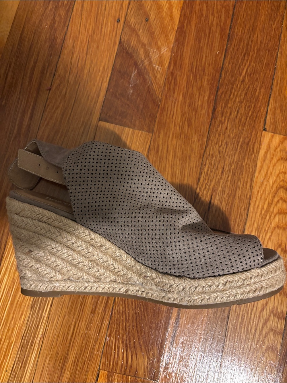 Perforated Taupe Espadrille Wedge Slingback